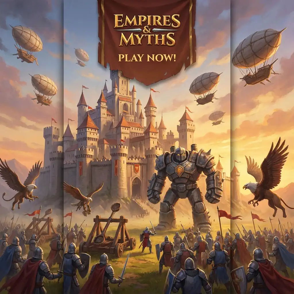 Mobile strategy game artwork with cinematic lighting